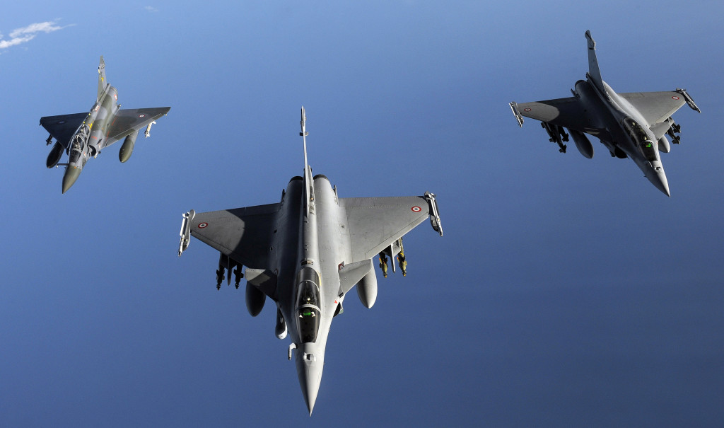 French Rafale (R and C) jets and a Mirag